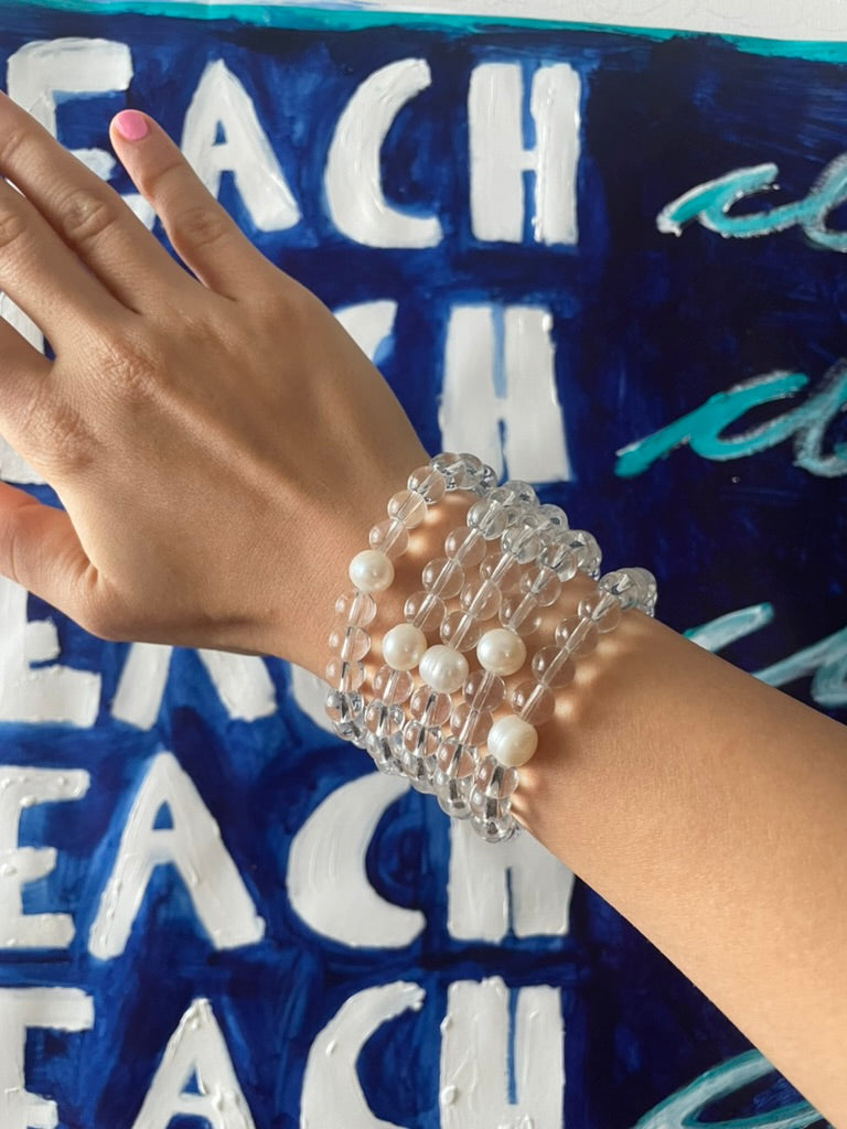 Hamptons Fresh Water Pearl Glass Stretch Bracelet