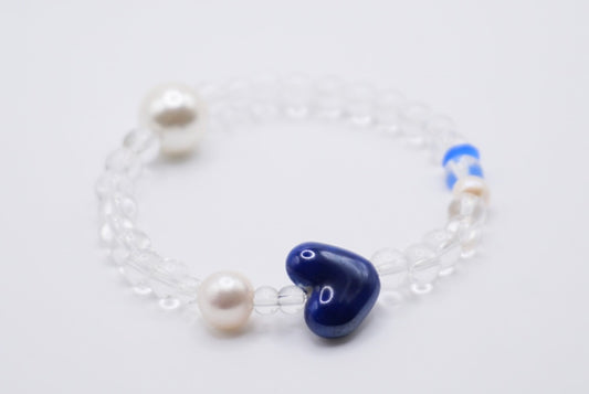 Hamptons Love Glass Ceramic Pearl Stretch Bracelet